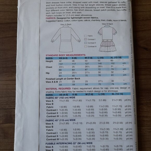 Girls Dress Sewing Pattern Dropped Waist Shirt Collar Size 4-14 Kwik Sew 3832 - Picture 5 of 9